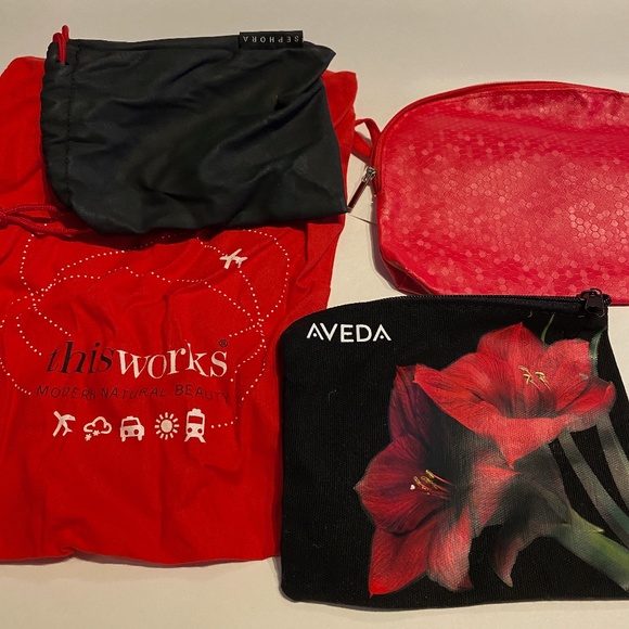 Red and Black Makeup Bag/Travel Bag Bundle - Aveda, Sephora, This Works - Picture 1 of 5